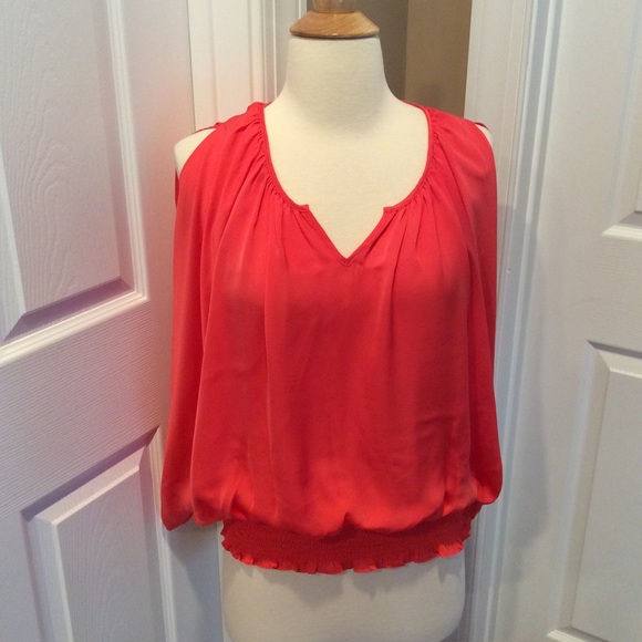 Kenar coral smocked waist blouse Sz S - Picture 2 of 7